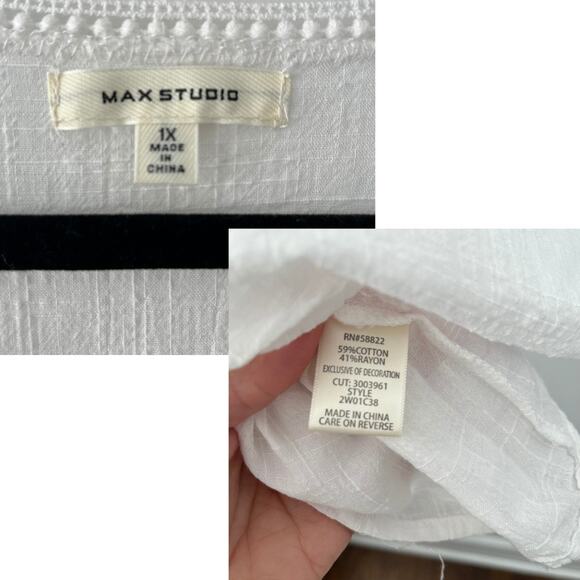 Max Studio Plus Textured Cotton-Rayon Tie-Waist Top Size 1X – Summer Boho Chic - Picture 7 of 7